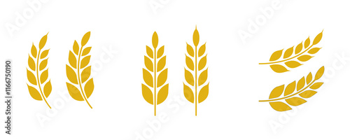 Gold wheat silhouette collection. Wheat or rice icon symbol. PNG transparent background