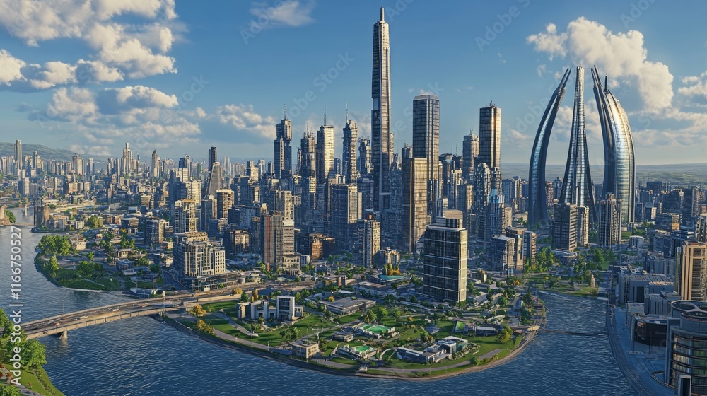 Obraz premium A bustling urban landscape filled with skyscrapers and modern real estate developments.