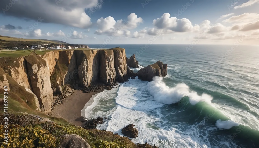 Dramatic Coastal Cliffs and Ocean Waves Crashing on Shore - Stunning Seascape Photography Dramatic Coastal Cliffs and Ocean Waves Crashing on Shore - Stunning Seascape Photography