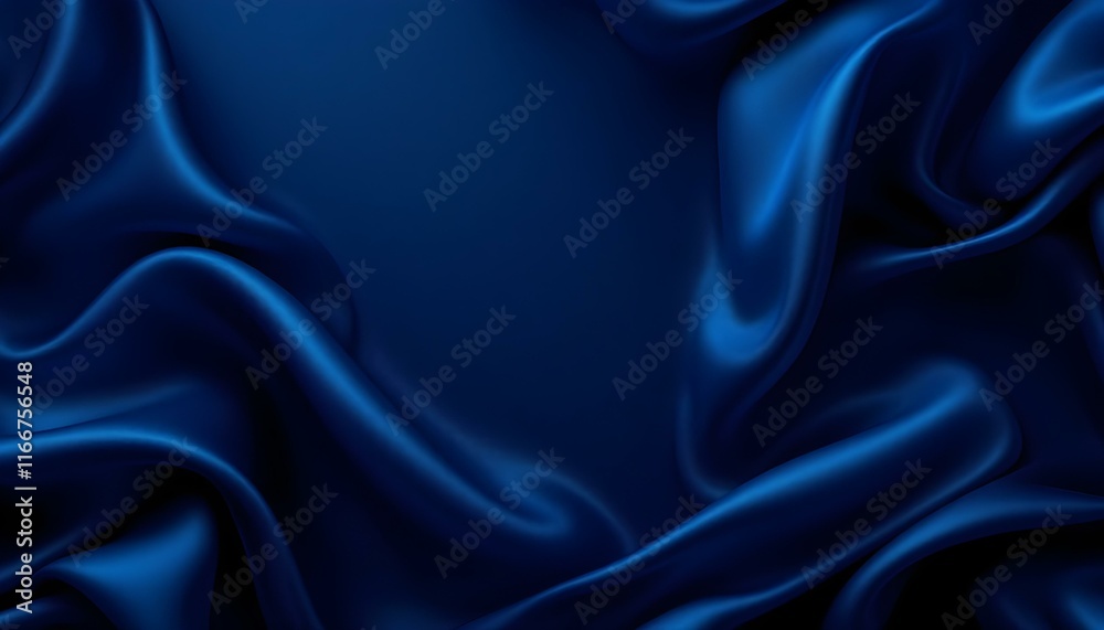 Elegant background with space for design. Soft wavy folds. Abstract dark background. Silk satin fabric. Elegant background with space for design. 3D Wave Bright blue, Christmas, birthday, anniversary
