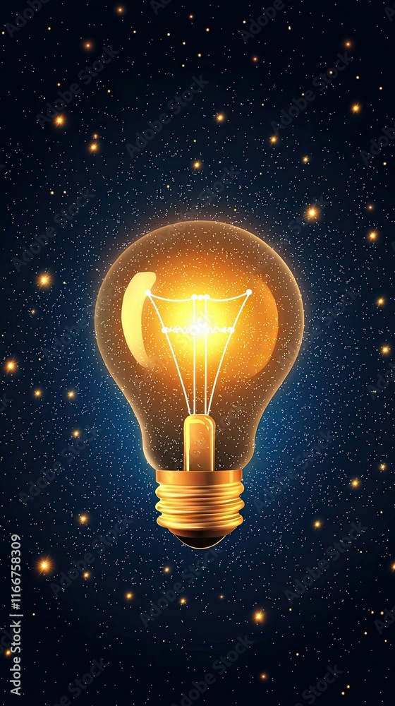 Futuristic Graphic Icons Glowing Light Bulb, Glowing Light Bulb Against a Twinkling Starry Background Futuristic Graphic Icons Glowing Light Bulb, Glowing Light Bulb Against a Twinkling Starry Background