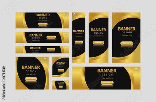 Golden and black abstract banner set.