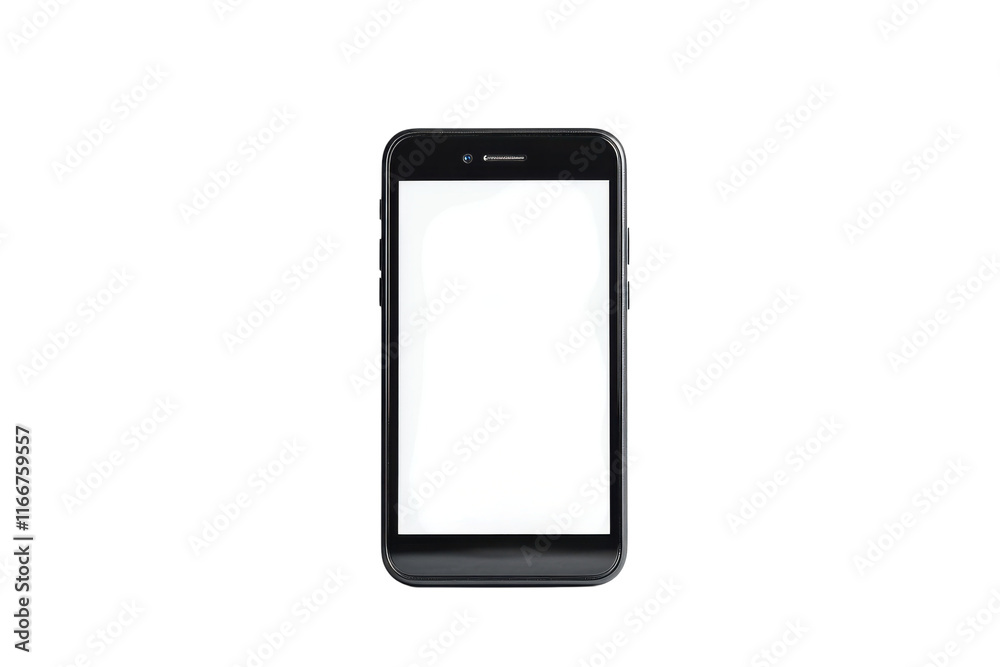 Modern smartphone with blank screen laying flat on a surface ready for use or customization Modern smartphone with blank screen laying flat on a surface ready for use or customization