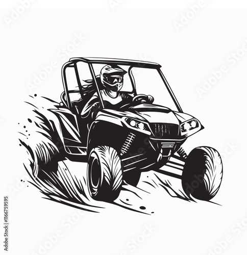 Female Driver Ride On Buggy Car image vector isolated on white background.