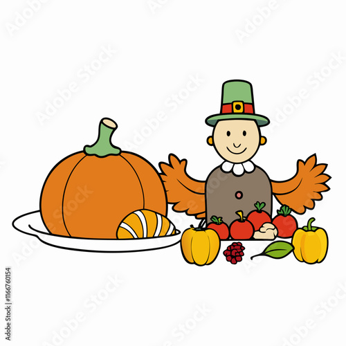 Thanksgiving Feast: Turkey, Cornucopia, and Pilgrim Symbols Photo photo