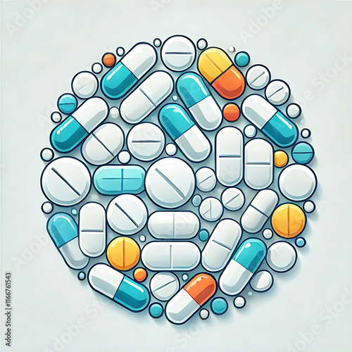 Collection of Pills and Capsules in Circle
