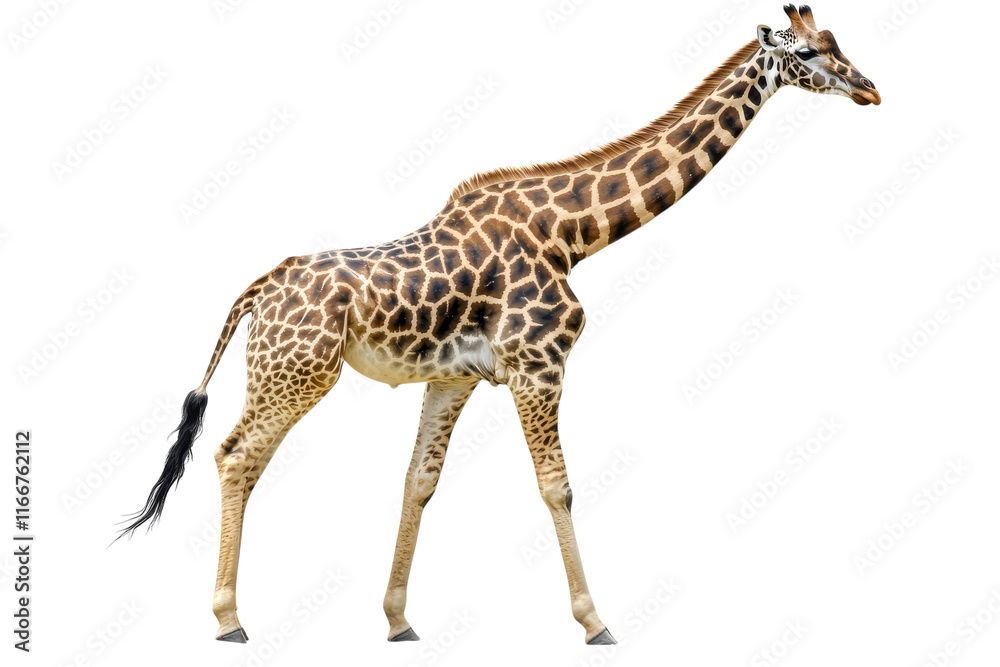 Fototapeta premium Giraffe walking gracefully in a bright and open environment during daylight hours