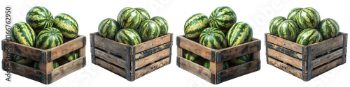 Four wooden crates filled with watermelons