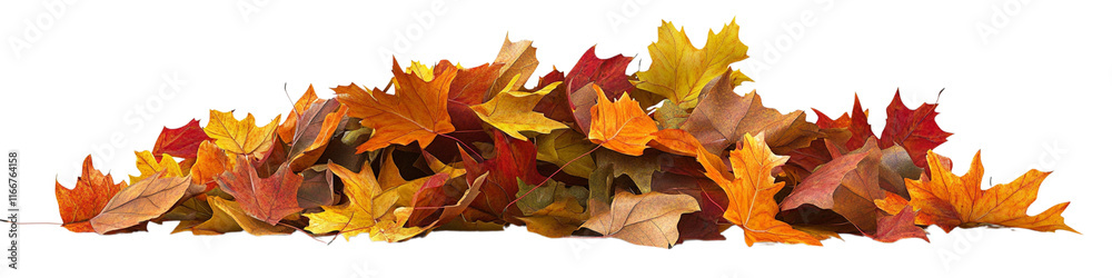A pile of autumn leaves on a white background