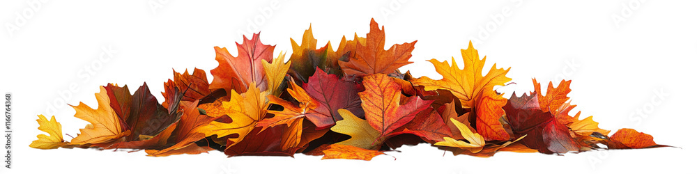 A pile of autumn leaves on a white background
