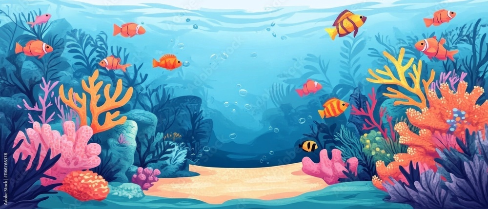 Fototapeta premium Underwater Scene With Coral Reef And Exotic Fishes
