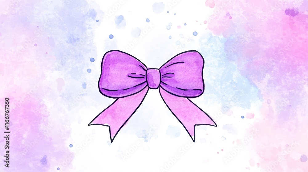 Purple Watercolor Bow with Ribbons on Soft Pastel Background for Artistic Designs Purple Watercolor Bow with Ribbons on Soft Pastel Background for Artistic Designs