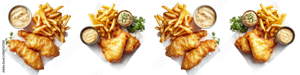 A plate of fish and fries with a dipping sauce