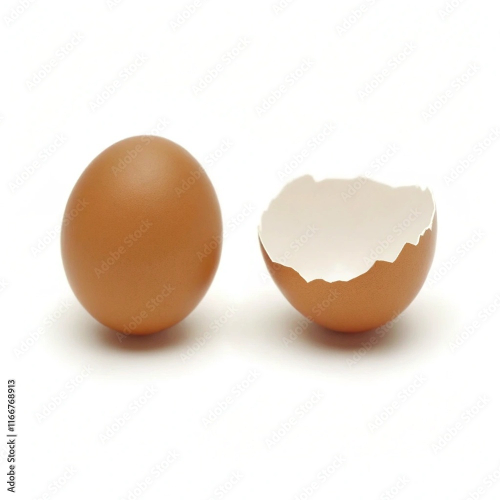 Egg and broken empty eggshell isolated on white background Egg and broken empty eggshell isolated on white background