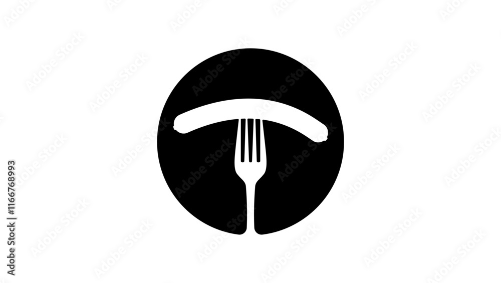 sausage on fork, black isolated silhouette sausage on fork, black isolated silhouette