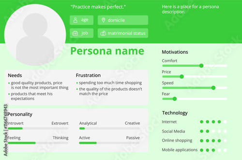 Green UX persona template.