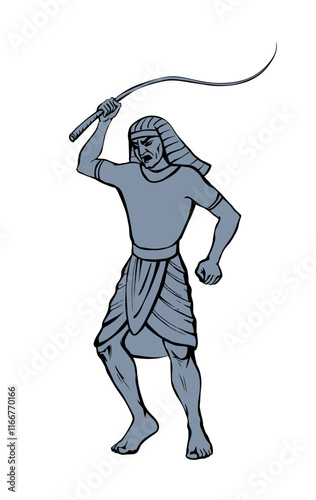 Vector drawing. Angry egyptian soldier