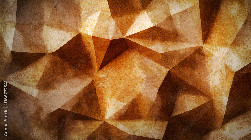 Fototapeta premium Textured geometric pattern in warm brown tones, resembling three dimensional surface. design creates sense of depth and dimension, perfect for backgrounds or artistic projects