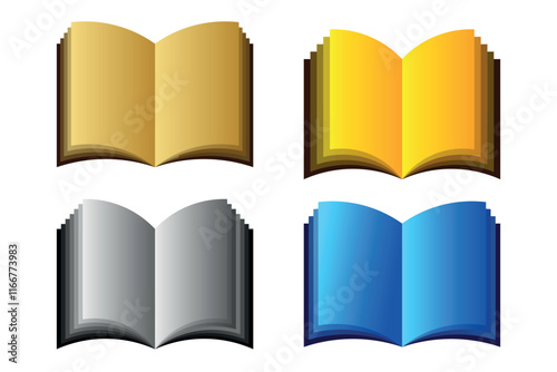 Colorful Open black book side perspective drawing icons minimal back book notebook on the upside down outline laying