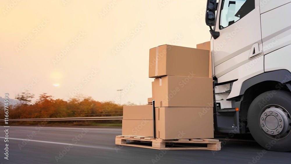 Efficient cargo management techniques for trucking operations on open roads during sunset highlighting logistics and transportation strategies Efficient cargo management techniques for trucking operations on open roads during sunset highlighting logistics and transportation strategies