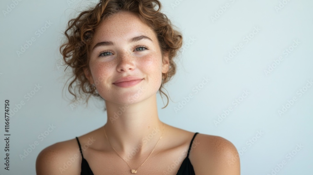 Woman, skincare and beauty in studio portrait with smile, happiness or natural glow on skin by white background Woman, skincare and beauty in studio portrait with smile, happiness or natural glow on skin by white background