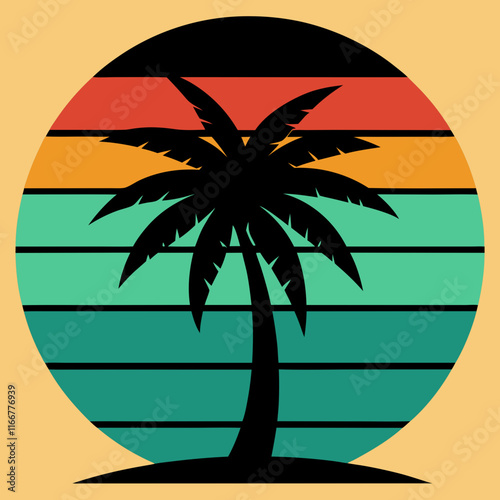 palm tree on retro vintage background Abstract background with a palm gradient Silhouettes of palm trees