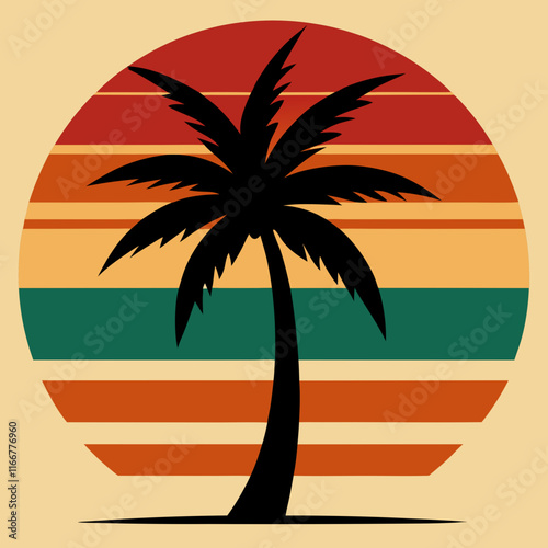 palm tree on retro vintage background Abstract background with a palm gradient Silhouettes of palm trees