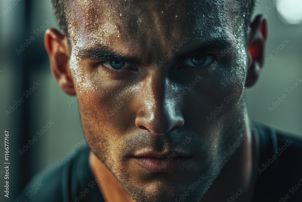 Fototapeta premium Man with Wet Face Close-Up