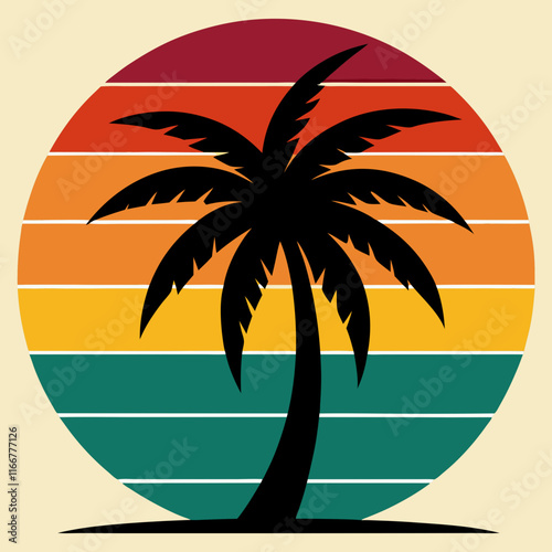 palm tree on retro vintage background Abstract background with a palm gradient Silhouettes of palm trees