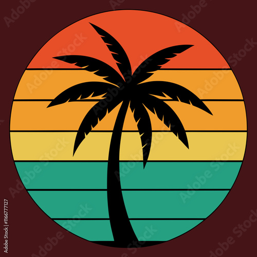 palm tree on retro vintage background Abstract background with a palm gradient Silhouettes of palm trees