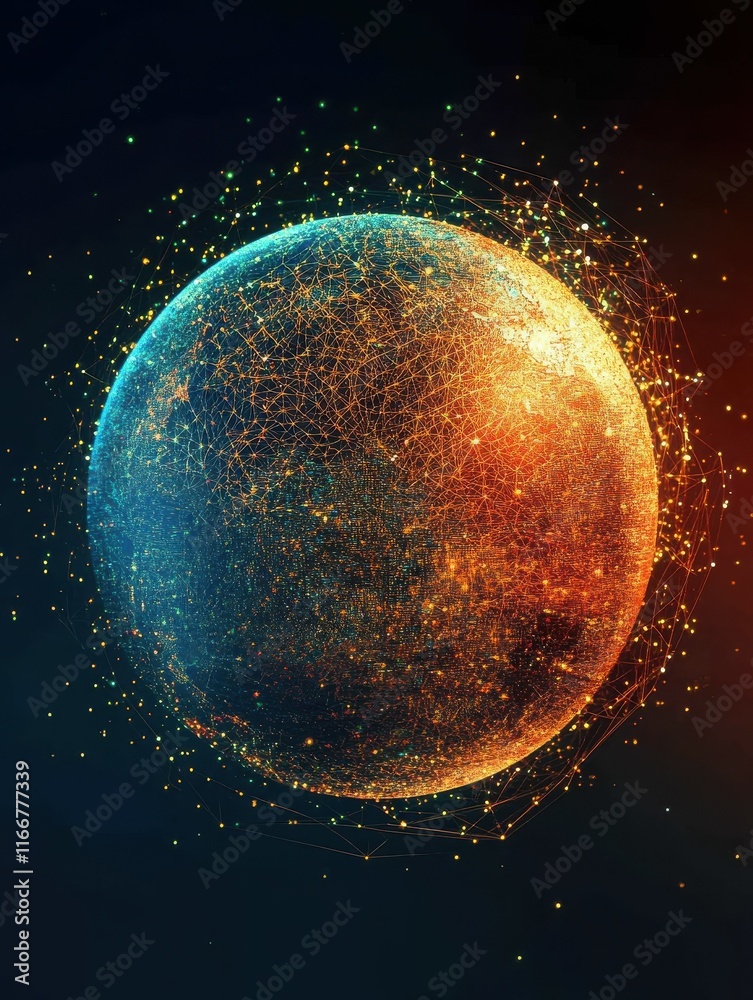 Obraz premium Technology image of globe. Abstract polygonal shapes. Background with connecting dots and lines. Graphic concept for your design