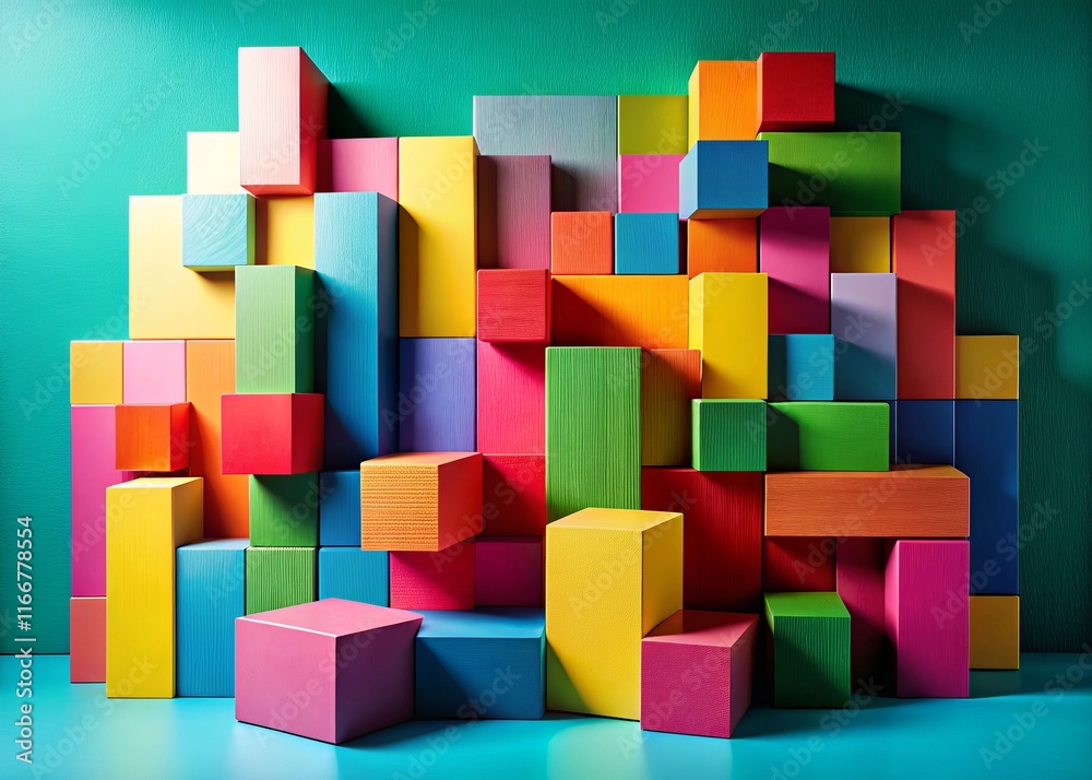 Obraz premium Colorful Stacking Blocks: Abstract Geometric Composition for Modern Design