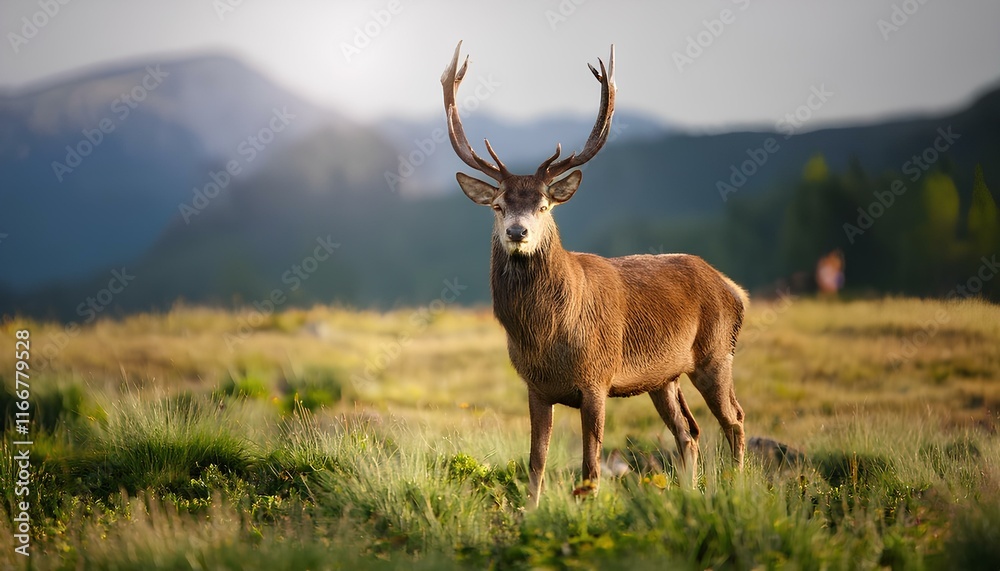 deer animal standing on meadow and looking at the camera; wild animals, wildlife, nature concept deer animal standing on meadow and looking at the camera; wild animals, wildlife, nature concept