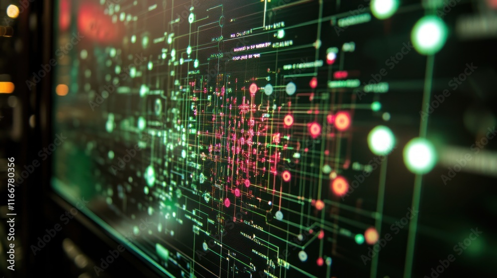 Abstract digital network visualization with interconnected nodes and data streams. Abstract digital network visualization with interconnected nodes and data streams.
