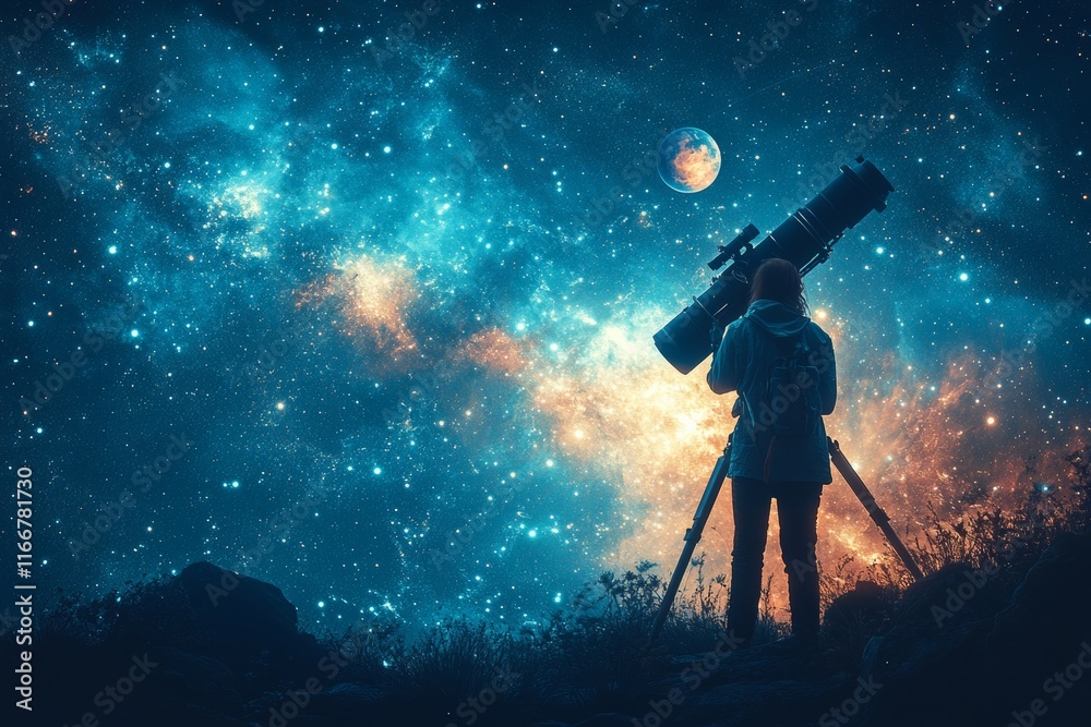 An astronomer observing the night sky through a powerful telescope. Generative AI