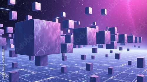 Futuristic Floating Cubes with Metallic Surfaces
