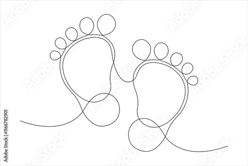 Continuous single line drawing of human footprint. Human footprint one line icon, Vector illustration