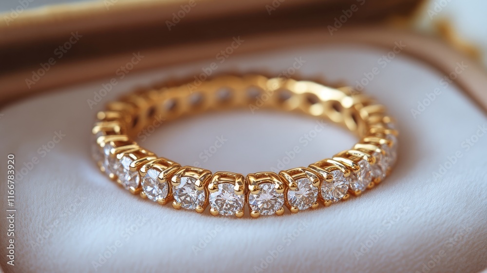 Elegant Gold Ring with Sparkling Stones in Soft Velvet Display Elegant Gold Ring with Sparkling Stones in Soft Velvet Display