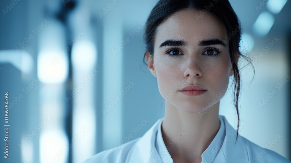 Portrait of a Female Doctor in a White Coat at a Medical Facility with a Focus on Health and Professionalism in a Clinical Setting Portrait of a Female Doctor in a White Coat at a Medical Facility with a Focus on Health and Professionalism in a Clinical Setting