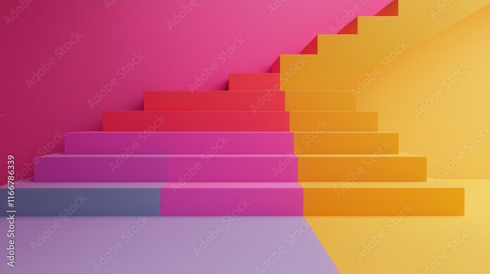 Colorful Stairs with Gradient Design in Pink, Yellow, and Purple Tones Creating a Vibrant and Modern Architectural Space for Creative Projects and Backgrounds Colorful Stairs with Gradient Design in Pink, Yellow, and Purple Tones Creating a Vibrant and Modern Architectural Space for Creative Projects and Backgrounds