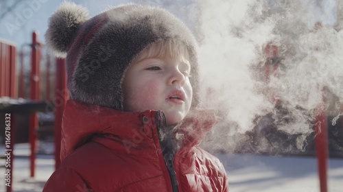 Children Playing in a Cold Environment with Pollution Background