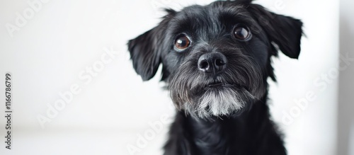 Curious black dog portrait in bright room perfect for pet lovers and showcasing animal photography skills photo