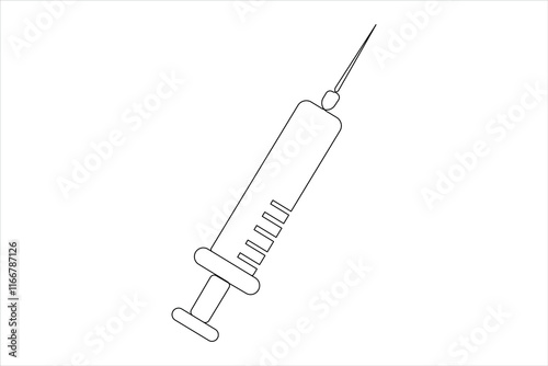 Syringes for injections continuous one line art drawing of vaccination, health care injection, blood sampling for laboratory analysis. Medical concept
