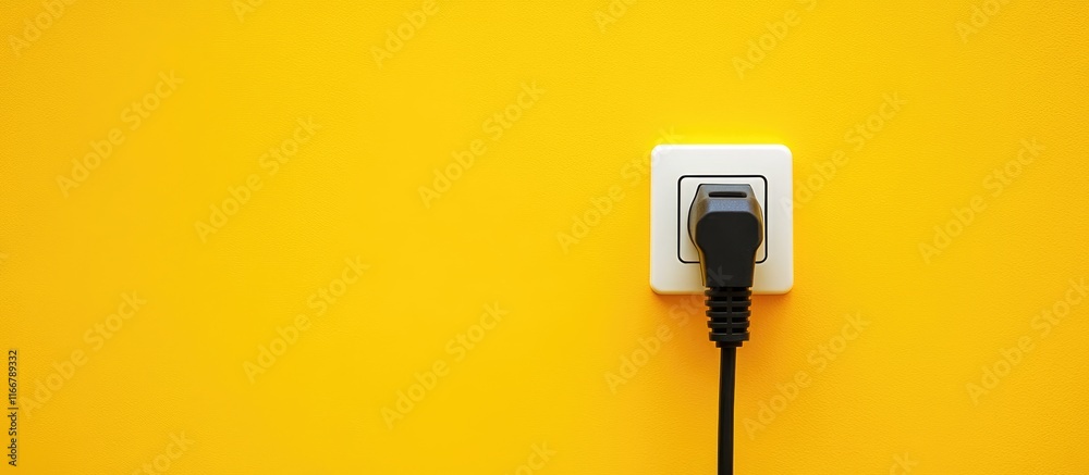 Eco-friendly electrical plug connected to a socket on a bright yellow background symbolizing sustainable energy solutions and modern living Eco-friendly electrical plug connected to a socket on a bright yellow background symbolizing sustainable energy solutions and modern living