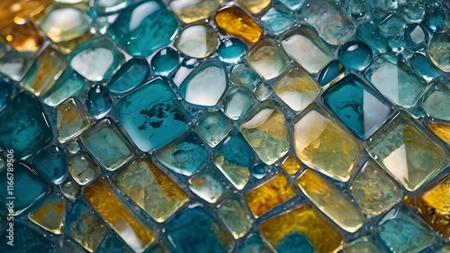 multi colored glass stones, stained glass mosaic art with fluid bright and glow background for web banner, ads, post, presentation concept, template copy space