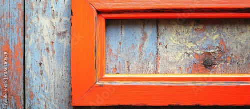 Vibrant orange wooden A4 photo frame against rustic blue background perfect for showcasing artwork or treasured memories.