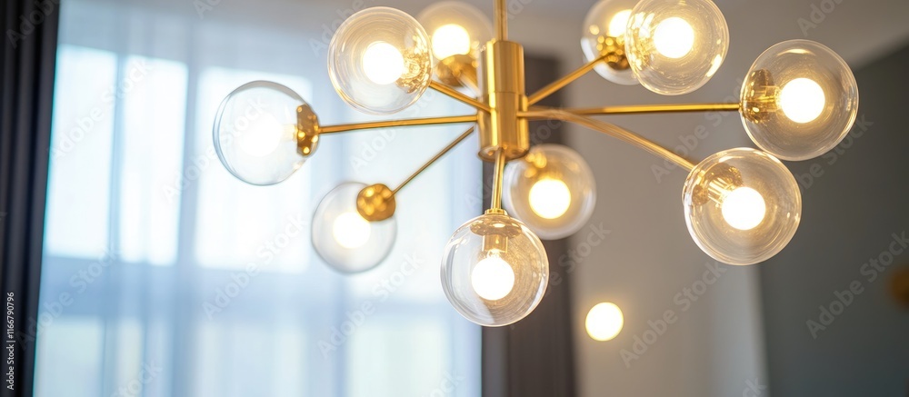 Obraz premium Modern chandelier with globe design providing stylish illumination for open spaces and contemporary interiors