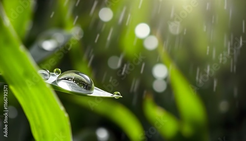 Fresh drop freshness green clean rain background nature summer liquid motion macro purity bubble spring water plant leaf splashing