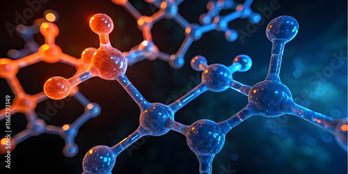 3D rendered illustration of a DNA molecule showing its molecular structure and atomic pattern for biology and medical research