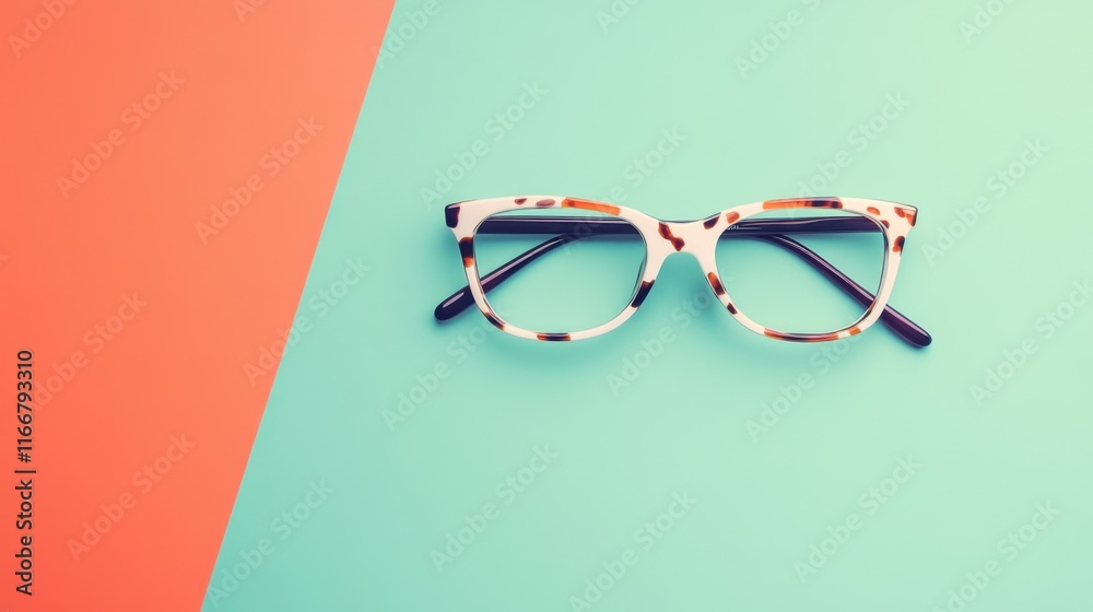 Fototapeta premium Stylish Cat-Eye Glasses on Vibrant Orange and Teal Background